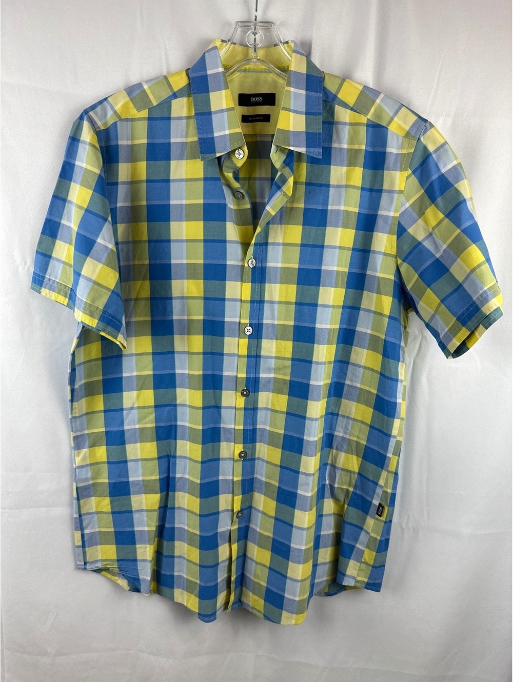 Hugo Boss Regular Fit Short Sleeve Plaid Button-Up Shirt, M